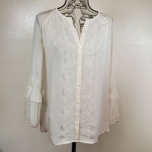 (NEW) Diane Von Furstenberg Taylor Sheer Button Down Long Sleeve Silk Top Size 8